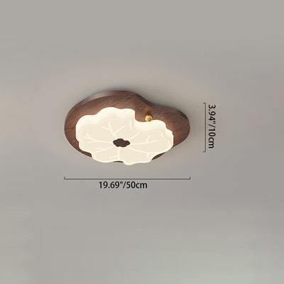 Zeitgenössische kreative Lotusblatt-Gummibaumholz-Basis PE-Schirm-LED-Unterputz-Deckenleuchte für Schlafzimmer 