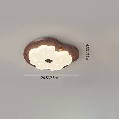 Zeitgenössische kreative Lotusblatt-Gummibaumholz-Basis PE-Schirm-LED-Unterputz-Deckenleuchte für Schlafzimmer 