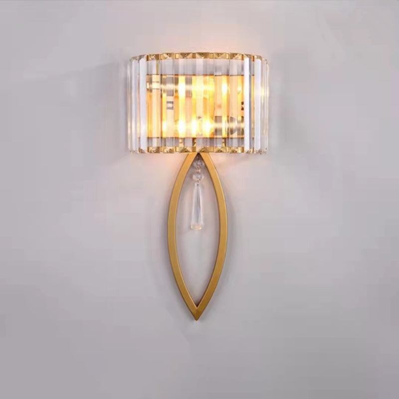 Moderne Luxus Halbkreis gestreiften Eisen Kristall 2-Licht Wandleuchte Lampe für Wohnzimmer 