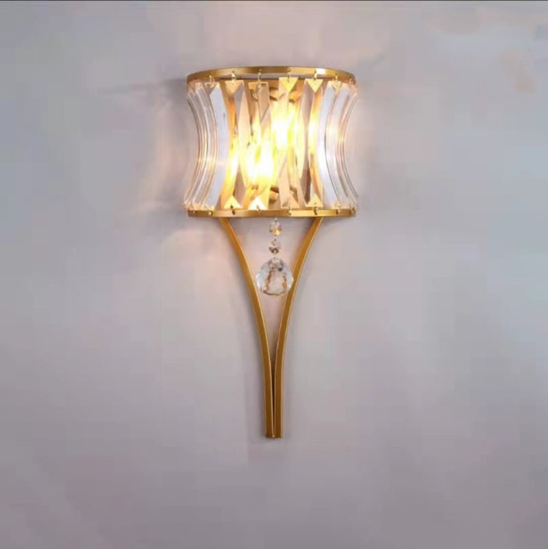 Moderne Luxus Halbkreis gestreiften Eisen Kristall 2-Licht Wandleuchte Lampe für Wohnzimmer 