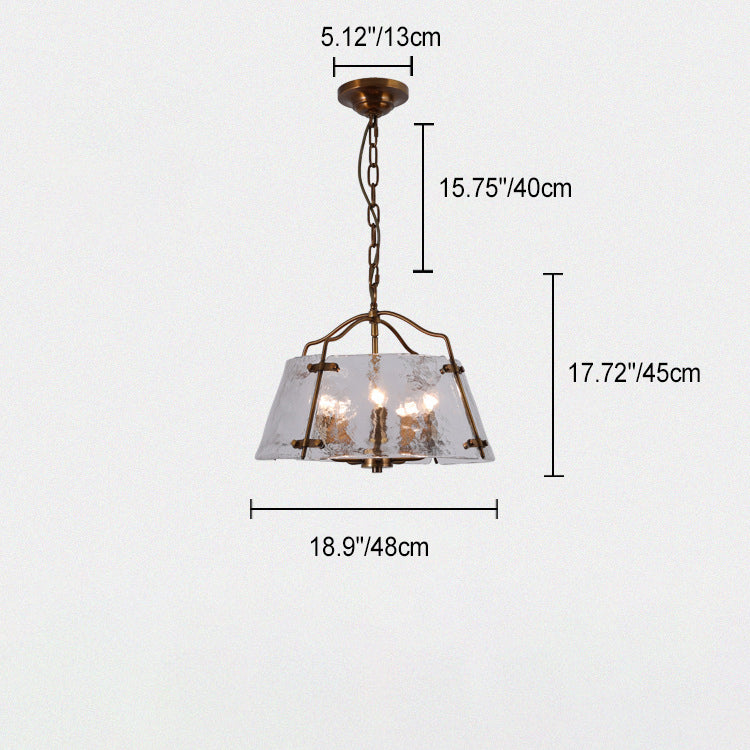 Traditioneller rustikaler rechteckiger trapezförmiger Kupferrahmen Glasschirm 5/7 Licht Kronleuchter für Wohnzimmer 