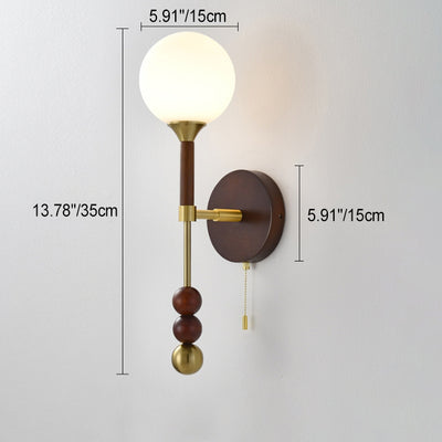 Traditional French Orb Beaded String Glass Shade Wood Hardware Frame 1-Light Wall Sconce Lamp For Living Room