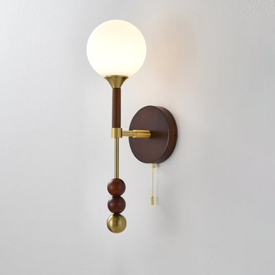 Traditional French Orb Beaded String Glass Shade Wood Hardware Frame 1-Light Wall Sconce Lamp For Living Room