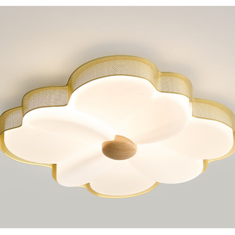 Moderne minimalistische Creme Blume Eisen Rahmen Kunststoff Schatten LED Unterputz Deckenleuchte für Schlafzimmer 