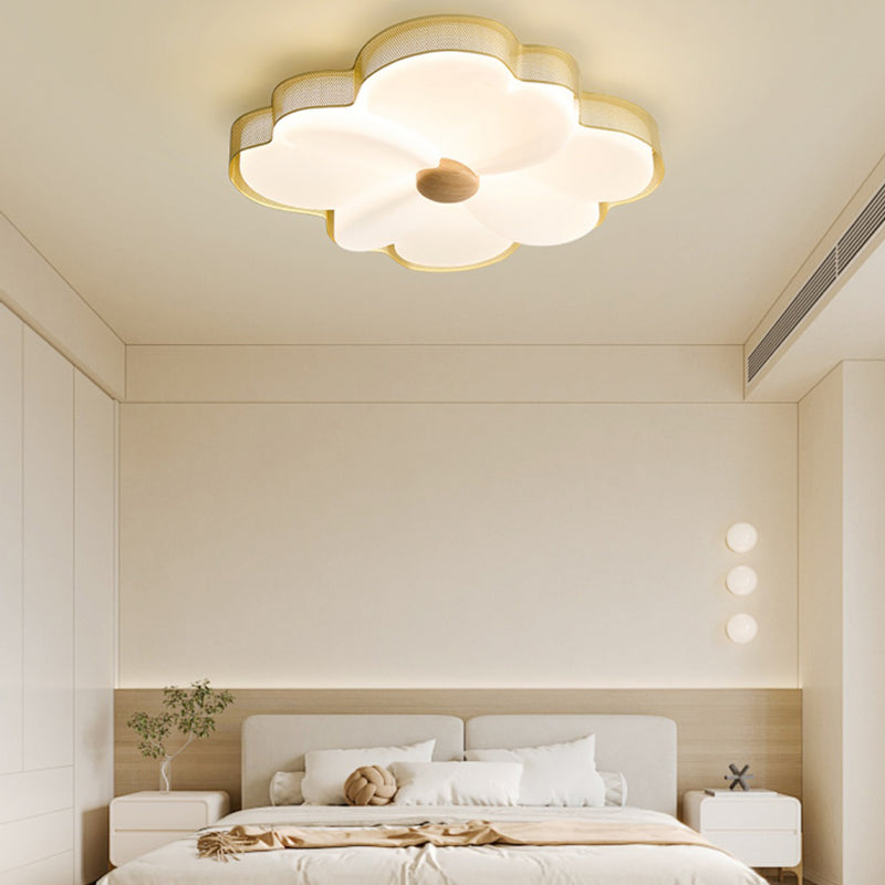 Moderne minimalistische Creme Blume Eisen Rahmen Kunststoff Schatten LED Unterputz Deckenleuchte für Schlafzimmer 