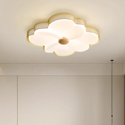 Moderne minimalistische Creme Blume Eisen Rahmen Kunststoff Schatten LED Unterputz Deckenleuchte für Schlafzimmer 