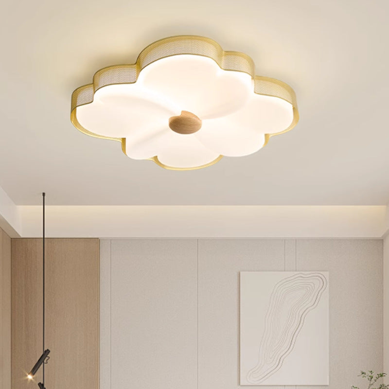 Moderne minimalistische Creme Blume Eisen Rahmen Kunststoff Schatten LED Unterputz Deckenleuchte für Schlafzimmer 