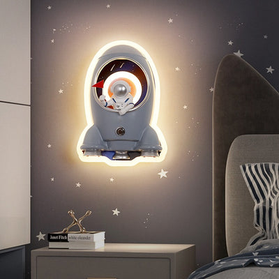 Zeitgenössische kreative Kinder Rakete Astronaut Metall Harz Schatten LED Wandleuchte Lampe für Schlafzimmer 