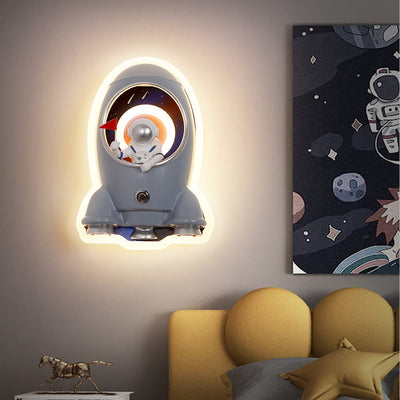 Zeitgenössische kreative Kinder Rakete Astronaut Metall Harz Schatten LED Wandleuchte Lampe für Schlafzimmer 