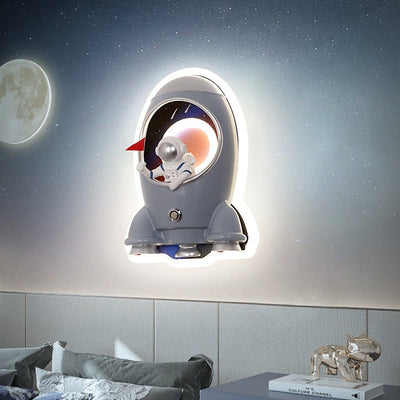 Zeitgenössische kreative Kinder Rakete Astronaut Metall Harz Schatten LED Wandleuchte Lampe für Schlafzimmer 