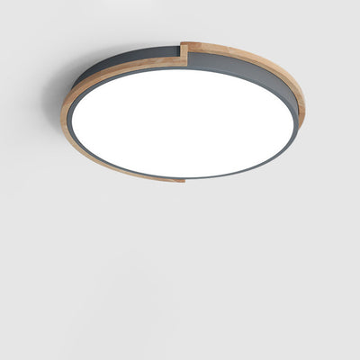 Contemporary Nordic Round Wood Iron Frame Acrylic Shade LED Flush Mount Ceiling Light For Bedroom