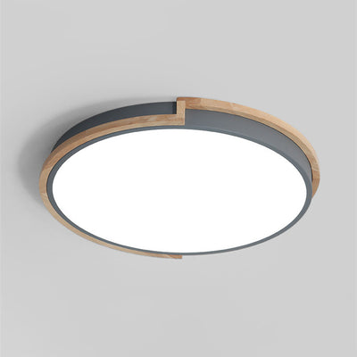 Contemporary Nordic Round Wood Iron Frame Acrylic Shade LED Flush Mount Ceiling Light For Bedroom