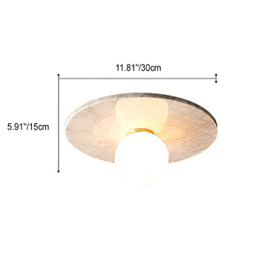 Contemporary Nordic Round Orb Copper Marble Shade 1-Light Semi-Flush Mount Ceiling Light For Living Room