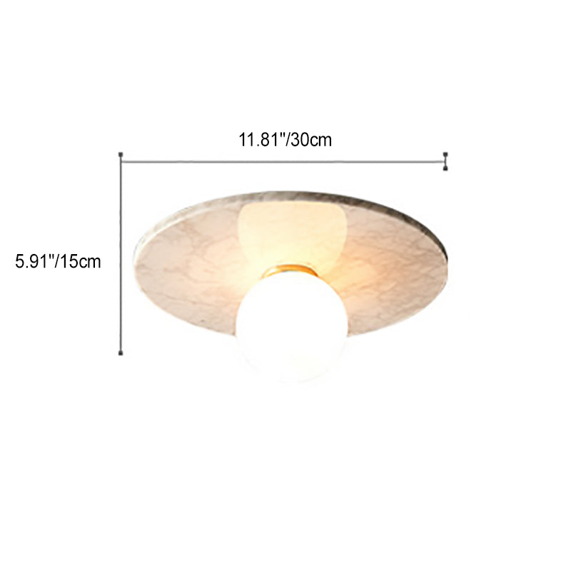 Contemporary Nordic Round Orb Copper Marble Shade 1-Light Semi-Flush Mount Ceiling Light For Living Room