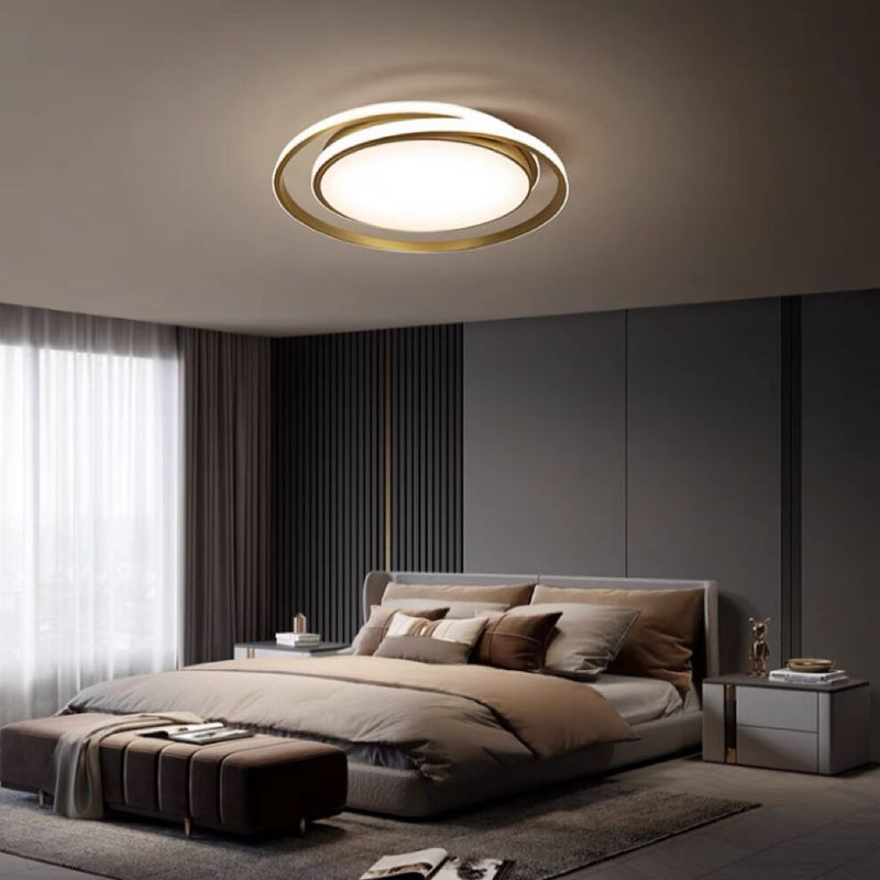 Modern Luxury Round Circle Copper Acrylic LED Flush Mount Ceiling Light For Bedroom