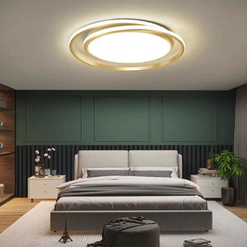 Modern Luxury Round Circle Copper Acrylic LED Flush Mount Ceiling Light For Bedroom