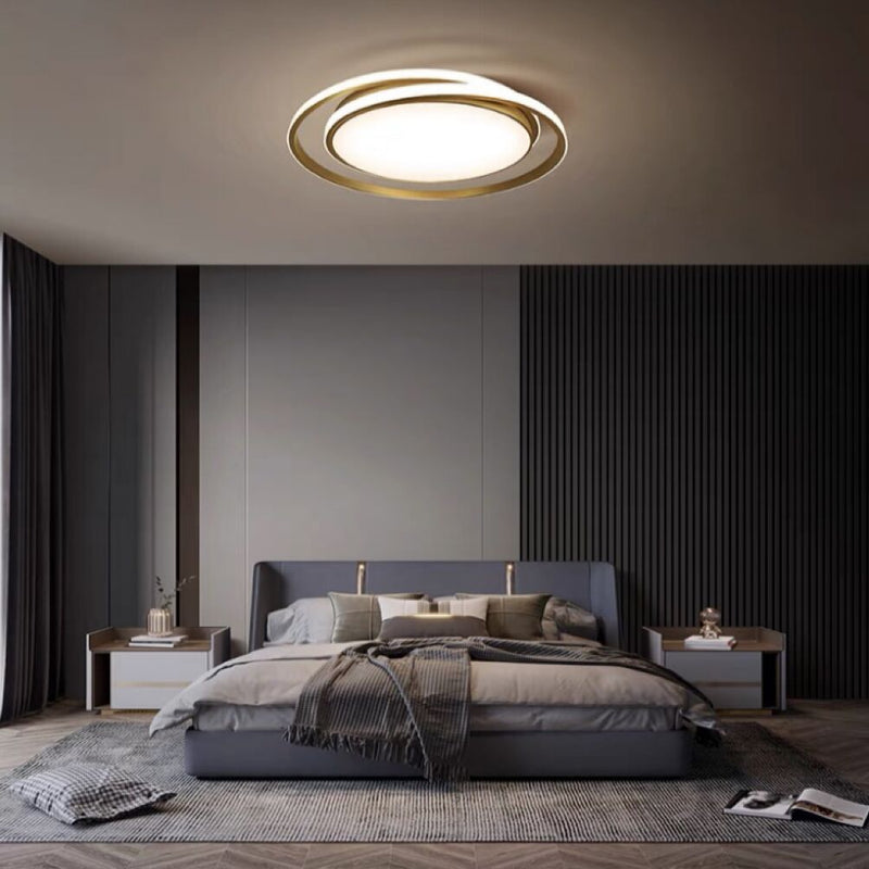 Modern Luxury Round Circle Copper Acrylic LED Flush Mount Ceiling Light For Bedroom