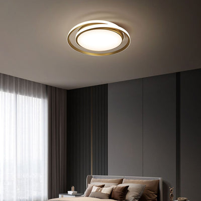 Modern Luxury Round Circle Copper Acrylic LED Flush Mount Ceiling Light For Bedroom