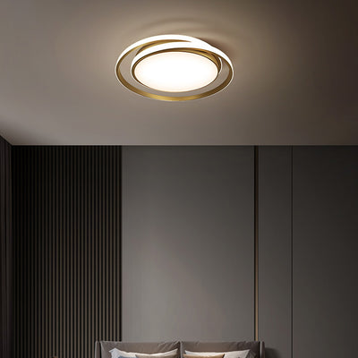 Modern Luxury Round Circle Copper Acrylic LED Flush Mount Ceiling Light For Bedroom