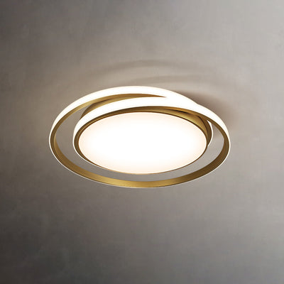 Modern Luxury Round Circle Copper Acrylic LED Flush Mount Ceiling Light For Bedroom