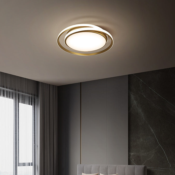 Modern Luxury Round Circle Copper Acrylic LED Flush Mount Ceiling Light For Bedroom