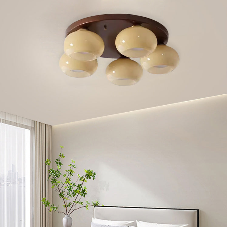 Contemporary Retro Round Oval Iron Glass 3/5 Light Semi-Flush Mount Ceiling Light For Living Room