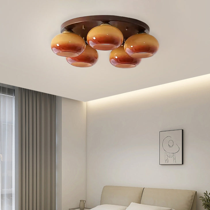 Contemporary Retro Round Oval Iron Glass 3/5 Light Semi-Flush Mount Ceiling Light For Living Room