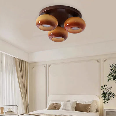 Contemporary Retro Round Oval Iron Glass 3/5 Light Semi-Flush Mount Ceiling Light For Living Room