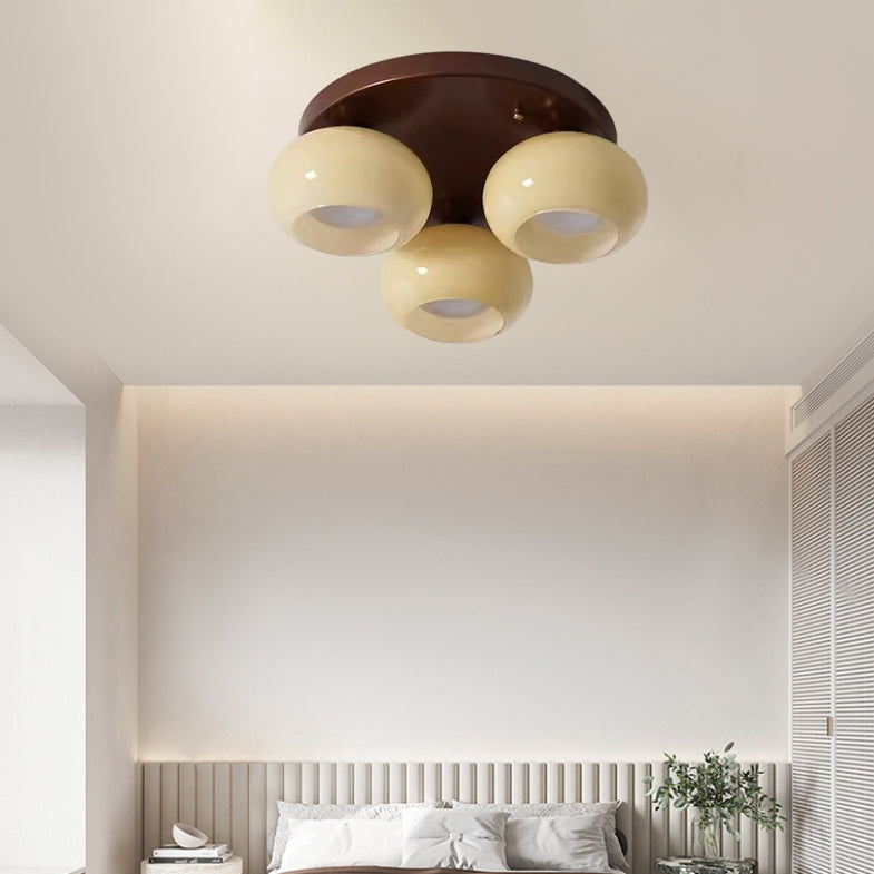 Contemporary Retro Round Oval Iron Glass 3/5 Light Semi-Flush Mount Ceiling Light For Living Room