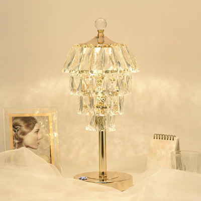 Modern Art Deco Round Square Crystal Shade Metal LED Table Lamp For Bedroom