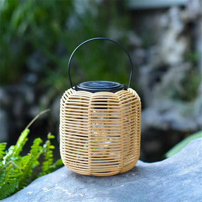 Modern Art Deco Solar Waterproof Cylinder Lantern Hollow Out Plastic Iron LED Outdoor Light For Garden