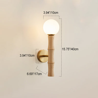 Contemporary Retro Cylinder Bamboo Shape Solid Wood 1-Light Wall Sconce Lamp For Living Room