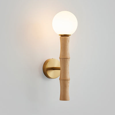 Contemporary Retro Cylinder Bamboo Shape Solid Wood 1-Light Wall Sconce Lamp For Living Room