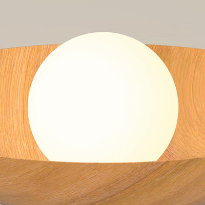 Modern Minimalist Round Dome Wood Grain Iron Shade 1-Light Semi-Flush Mount Ceiling Light For Living Room