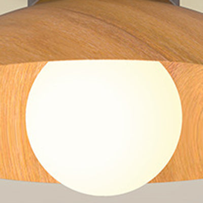 Modern Minimalist Round Dome Wood Grain Iron Shade 1-Light Semi-Flush Mount Ceiling Light For Living Room