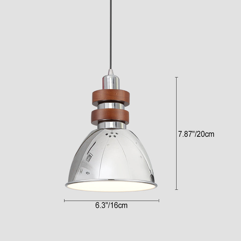 Contemporary Nordic Dome Cylinder Horn Shape Wood Grain Iron Shade 1-Light Pendant Light For Bedroom