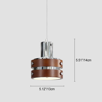 Contemporary Nordic Dome Cylinder Horn Shape Wood Grain Iron Shade 1-Light Pendant Light For Bedroom