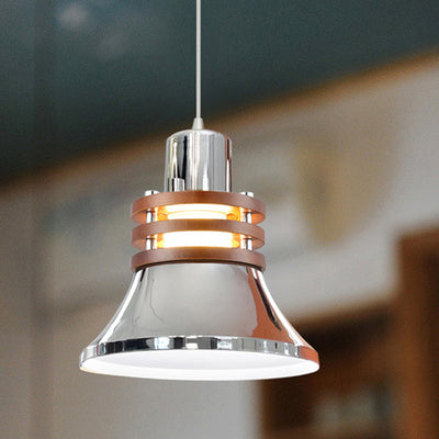 Contemporary Nordic Dome Cylinder Horn Shape Wood Grain Iron Shade 1-Light Pendant Light For Bedroom