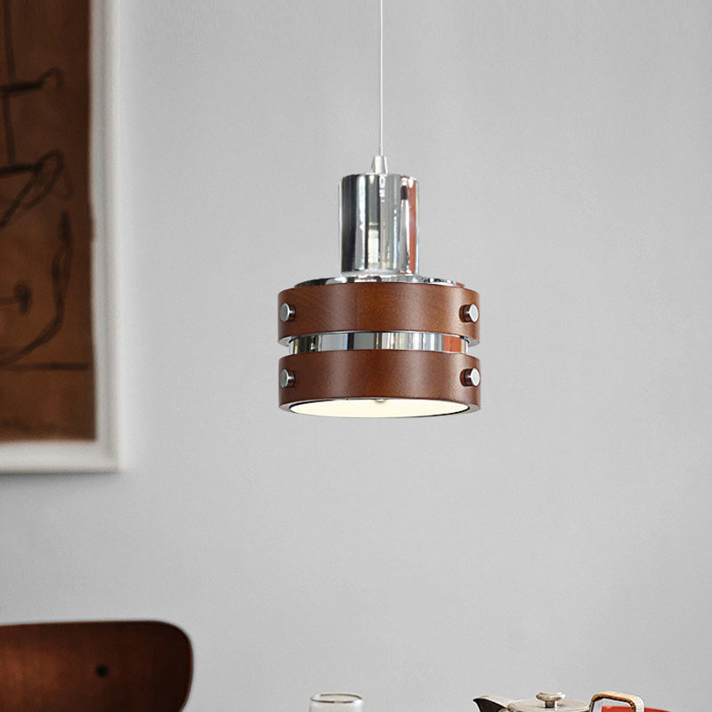 Contemporary Nordic Dome Cylinder Horn Shape Wood Grain Iron Shade 1-Light Pendant Light For Bedroom