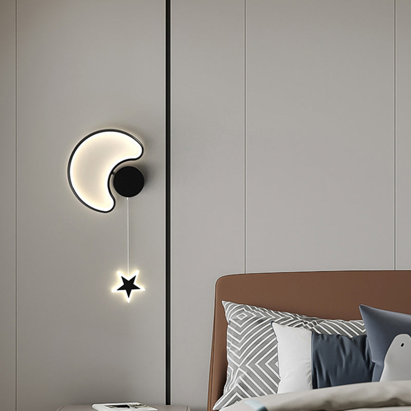 Modern Art Deco Stars Clouds Moon Iron Aluminum Acrylic LED Wall Sconce Lamp For Bedroom