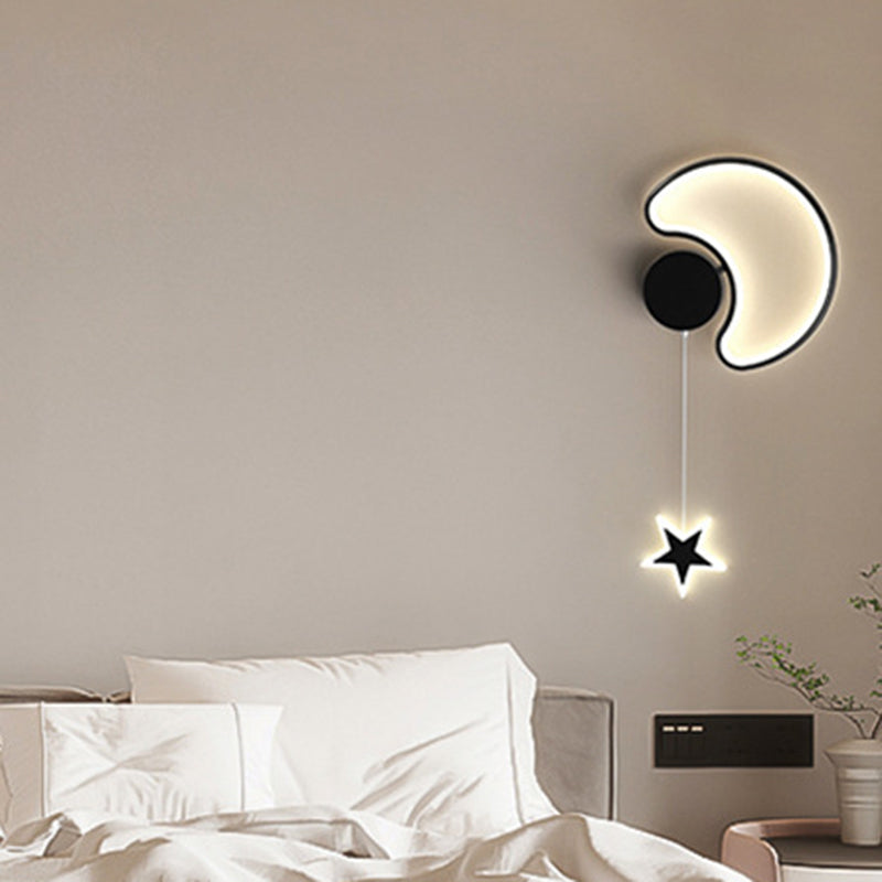 Modern Art Deco Stars Clouds Moon Iron Aluminum Acrylic LED Wall Sconce Lamp For Bedroom