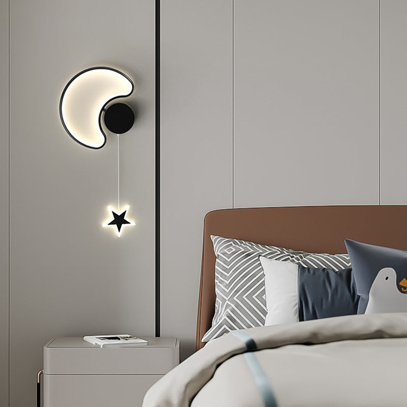 Modern Art Deco Stars Clouds Moon Iron Aluminum Acrylic LED Wall Sconce Lamp For Bedroom