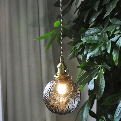 Contemporary Nordic Leaf Orb Glass Shade Brass 1-Light Pendant Light For Living Room