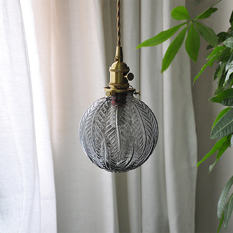 Contemporary Nordic Leaf Orb Glass Shade Brass 1-Light Pendant Light For Living Room