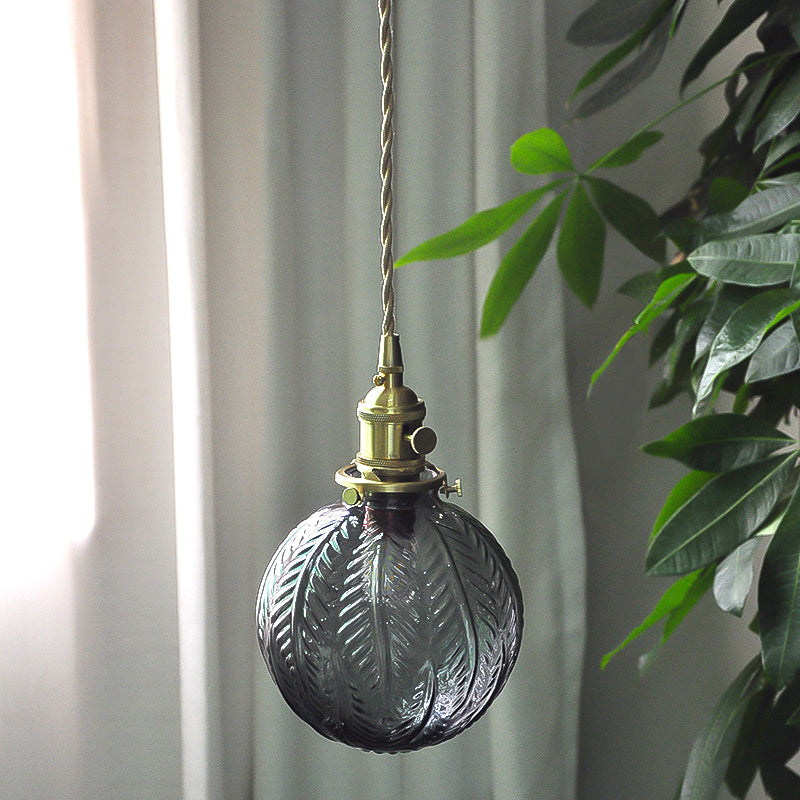 Contemporary Nordic Leaf Orb Glass Shade Brass 1-Light Pendant Light For Living Room