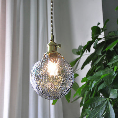 Contemporary Nordic Leaf Orb Glass Shade Brass 1-Light Pendant Light For Living Room