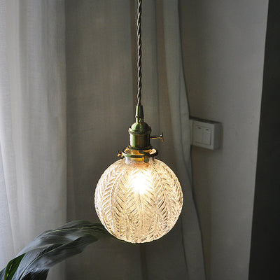 Contemporary Nordic Leaf Orb Glass Shade Brass 1-Light Pendant Light For Living Room