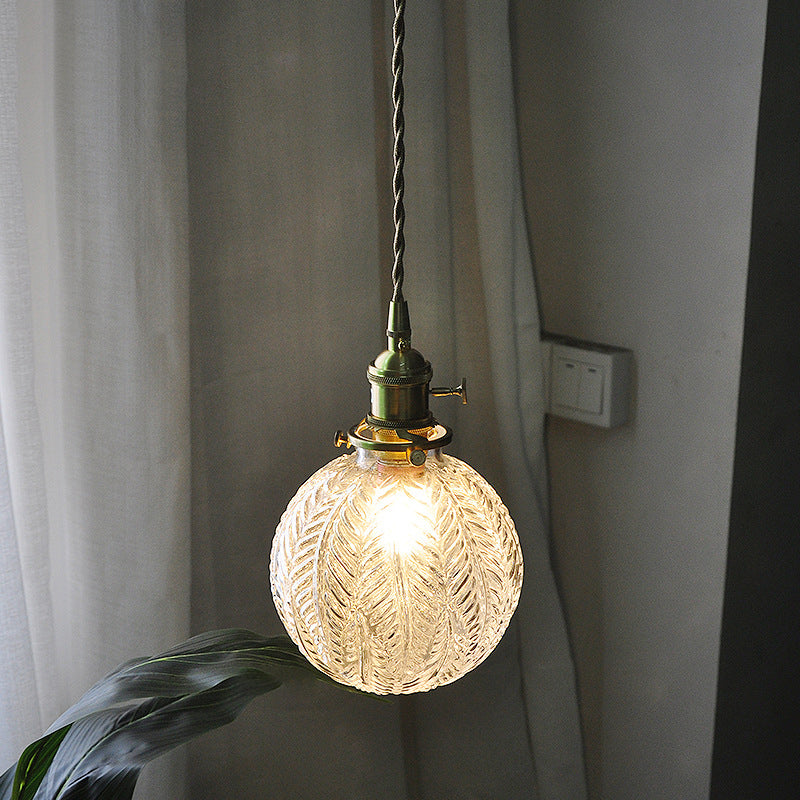 Contemporary Nordic Leaf Orb Glass Shade Brass 1-Light Pendant Light For Living Room