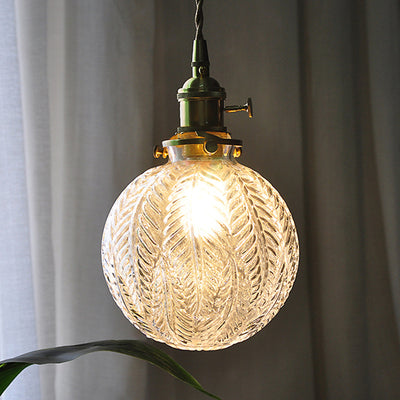 Contemporary Nordic Leaf Orb Glass Shade Brass 1-Light Pendant Light For Living Room