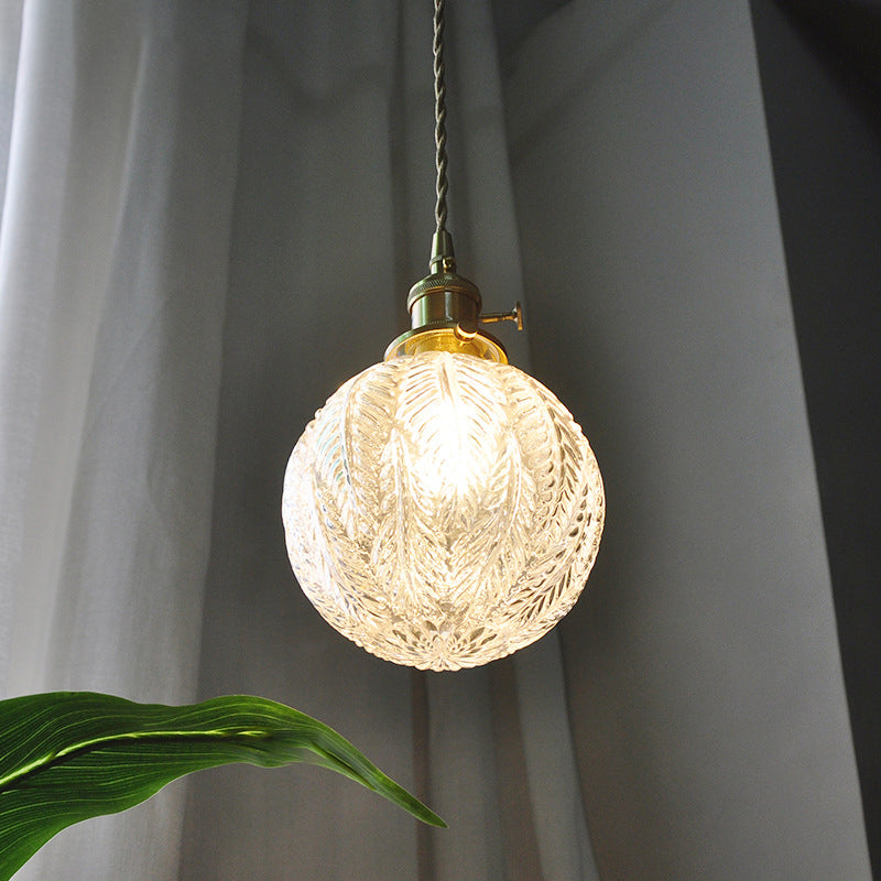 Contemporary Nordic Leaf Orb Glass Shade Brass 1-Light Pendant Light For Living Room